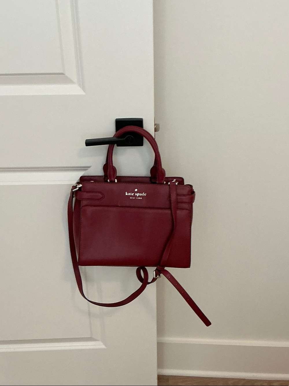 kate spade Burgundy Leather Top-Handle Satchel with Crossbody Strap